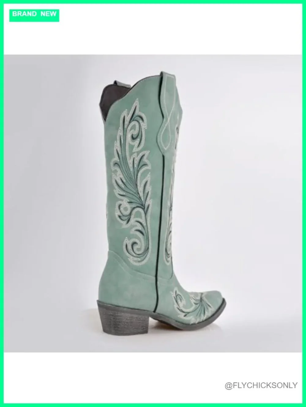 Embroidered Western Cowboy Block Heel Pull On Boots